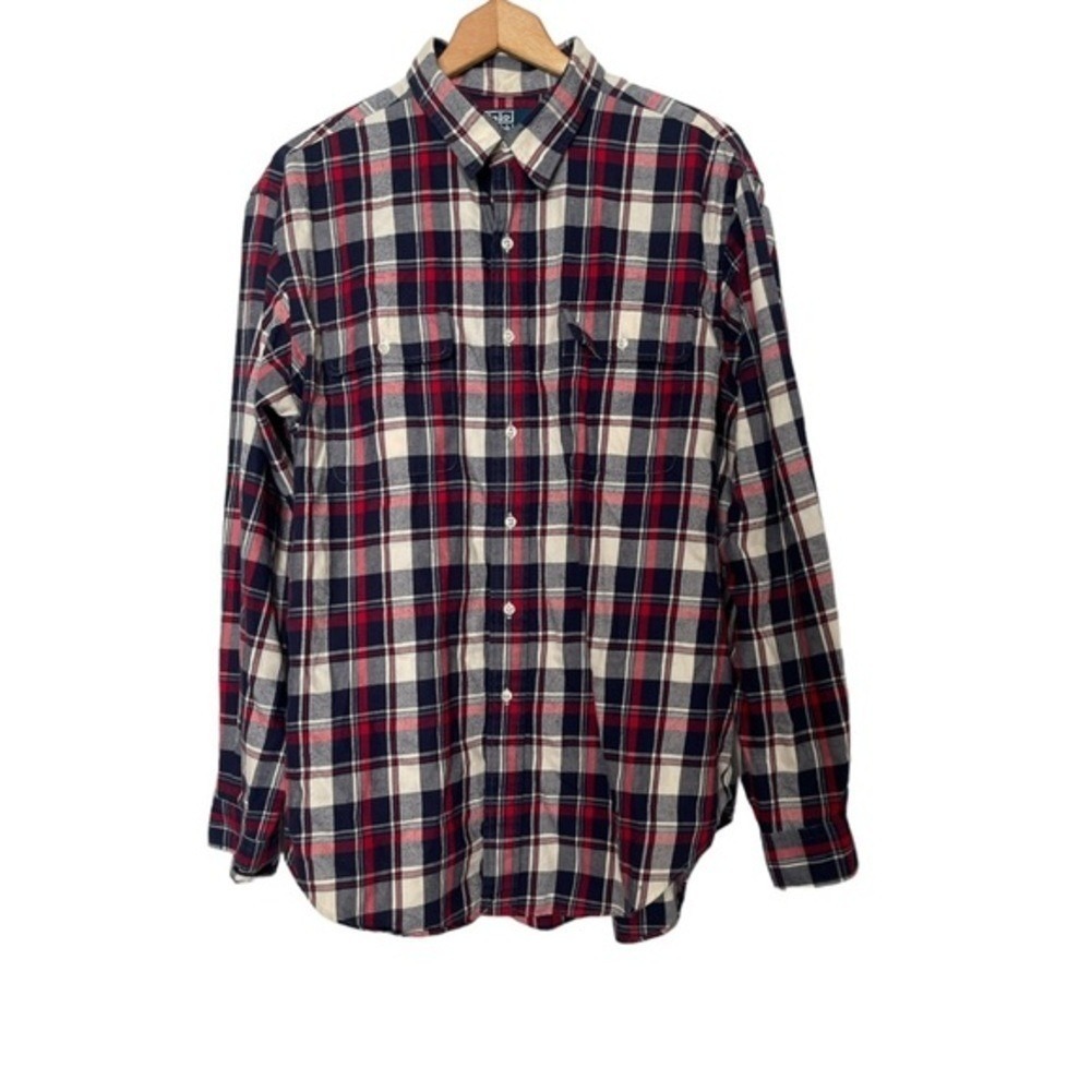 Polo Ralph Lauren Button Down Mens XL Red Navy Plaid Classic Fit Flannel Shirt